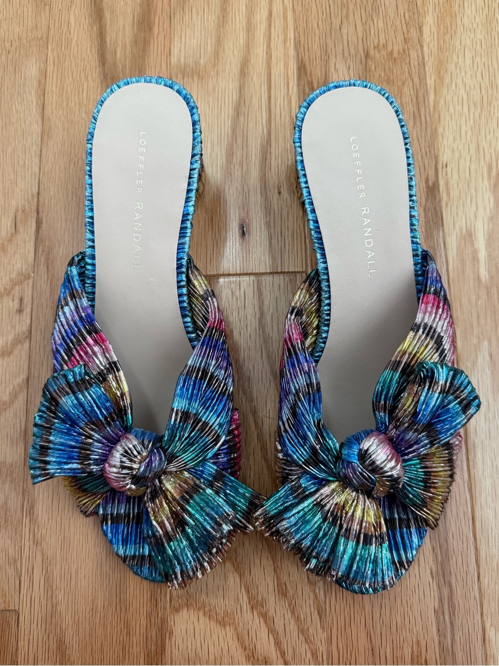Loeffler Randall Multicolor Pleated Bow Mule in Blue, Green, Purple, Gold, Pink